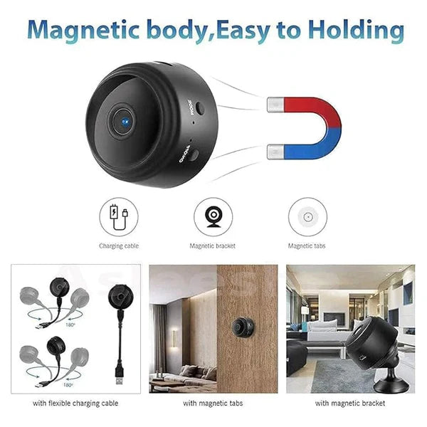 Mini Spy Camera, Wireless Remote View, Motion Detection, Built-in Battery, Magnetic Mount, Kids and Home Security